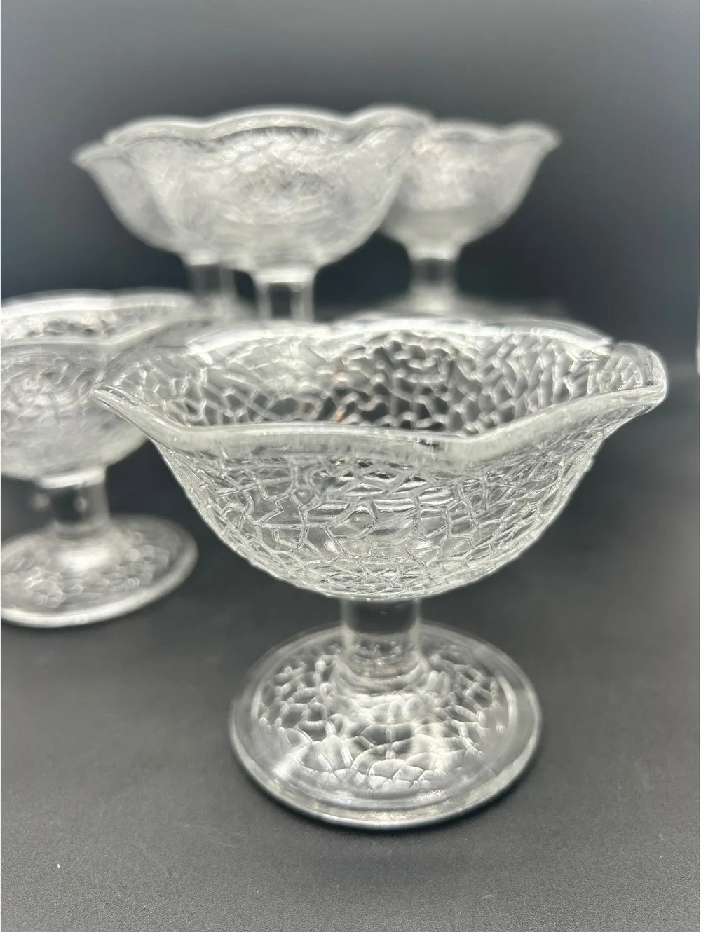 L. E. Smith Six Vintage “Crackle” Footed Sherbet Dishes